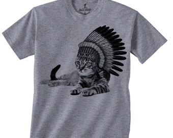 Cat Chillin Indian -- Kids T shirt -- toddler youth boys birthday party ideas cat theme Size 2t, 3t, 4t, youth xs, yth sm, yth med, yth lg