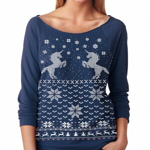 UNICORN CHRISTMAS SWEATER Women's Unicorn sweatshirt pullover raglan sweatshirt off shoulder size s m l xl xxl image 4