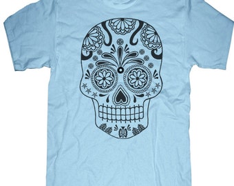Heren unisex T-shirt --- Sugar Skull ---- maten sm med lg xl xxl 3xl, 4xl, 5xl skip n whistle
