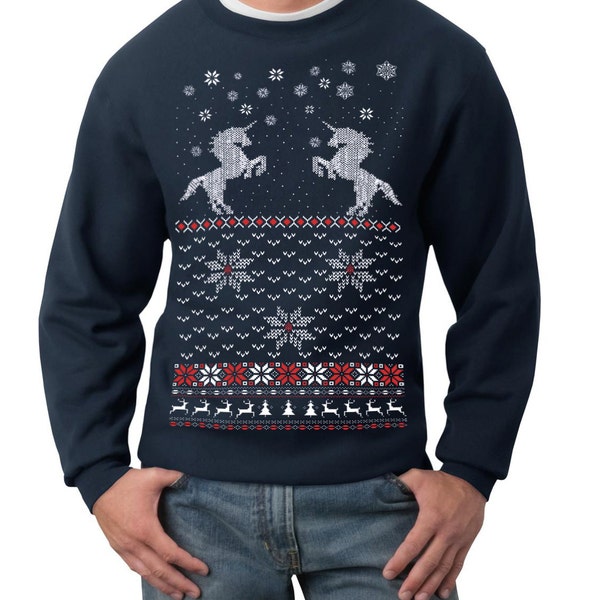醜いクリスマスセーター - クリスマスユニコーン - プルオーバースウェットシャツ - S M L XL XXL XXXL
