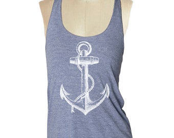 Anchor Grey Tank top --- Women's Racerback Tank Shirt Tri-Blend S M L Xl Xxl vintage soft athletic tank top ladies  yoga shirt