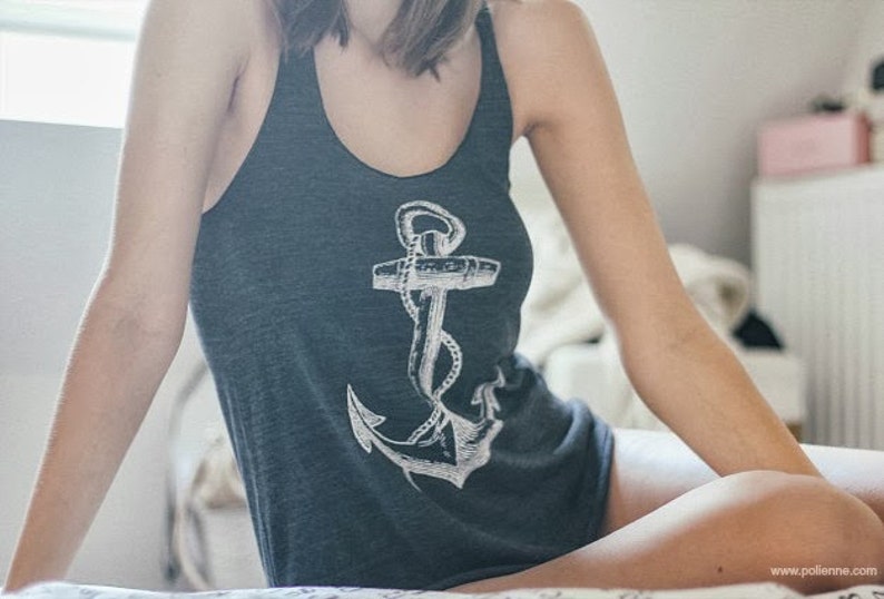 Anchor Tank Top racerback nautical womens tank shirt, Many color choices sm, med, lg, xl, xxl image 1