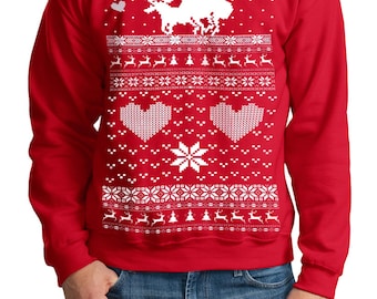 Ugly Christmas sweater -- Moose Love -- pullover sweatshirt -- s m l xl xxl xxxl