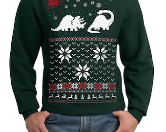 Ugly Christmas sweater -- Santa Dinosaur -- pullover sweatshirt -- s m l xl xxl xxxl