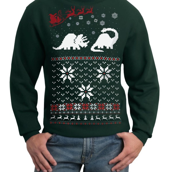 Ugly Christmas sweater -- Santa Dinosaur -- pullover sweatshirt -- s m l xl xxl xxxl