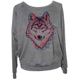 Womens WOLF SWEATSHIRT long sleeve pullover -- american apparel raglan S M L --