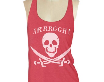 Pirate Skull Tank top --- women's racerback tank shirt Tri-Blend   S M L (8 Color Options)