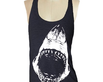 Shark Black Tank top --- Women's Racerback Tank Shirt Tri-Blend S M L Xl Xxl vintage soft athletic tank top ladies shirt