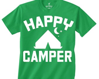 Happy Camper -- T shirt pour enfants -- idées de fête d’anniversaire pour les jeunes garçons en bas âge Thème de camping Taille 2t, 3t, 4t, jeunesse xs, yth sm,