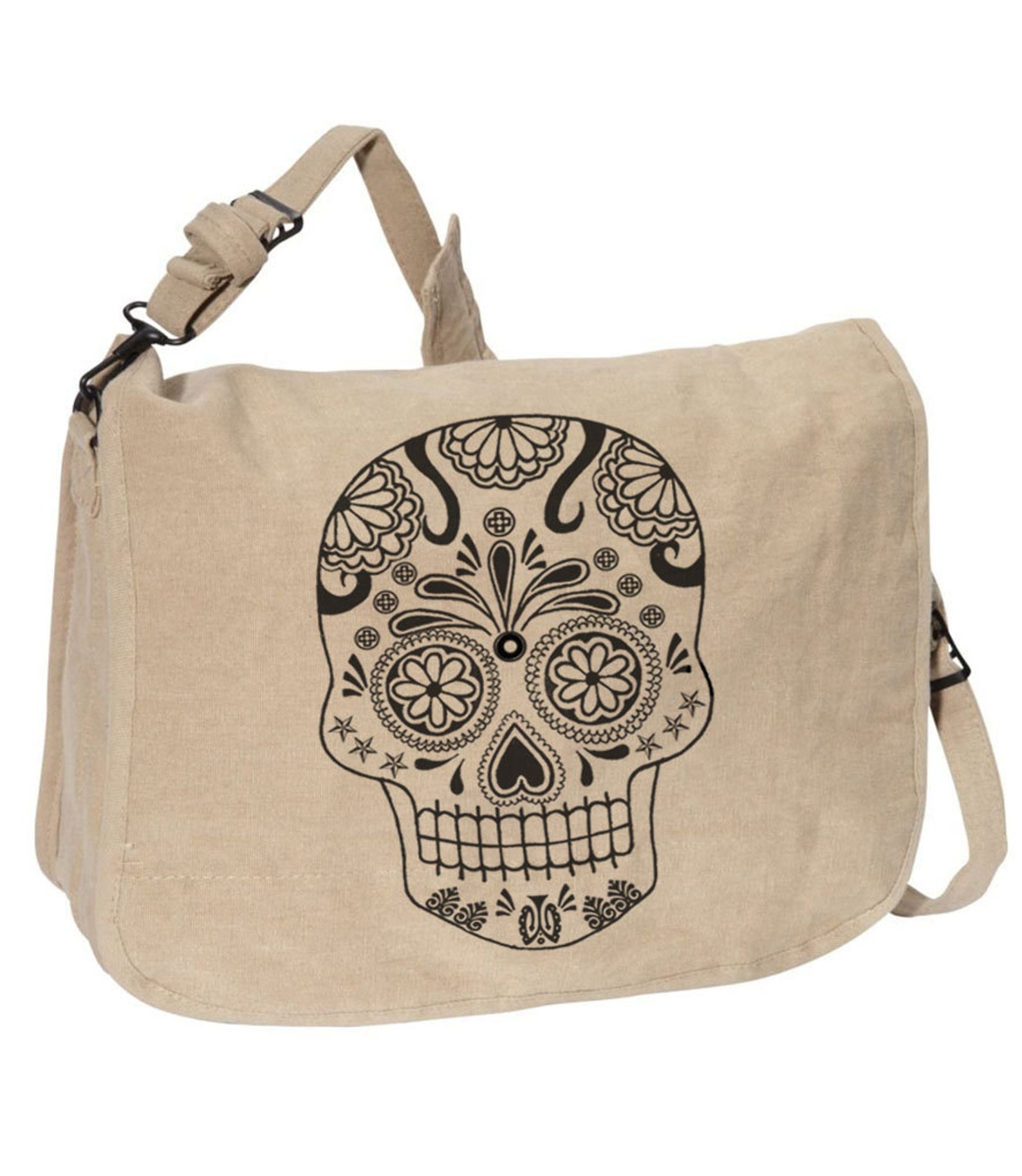SUGAR SKULL BAG Canvas Messenger Bag Large Field Bag Etsy
