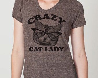 CRAZY CAT lady t shirt -- vêtements américains S M L XL ( 6 couleurs )