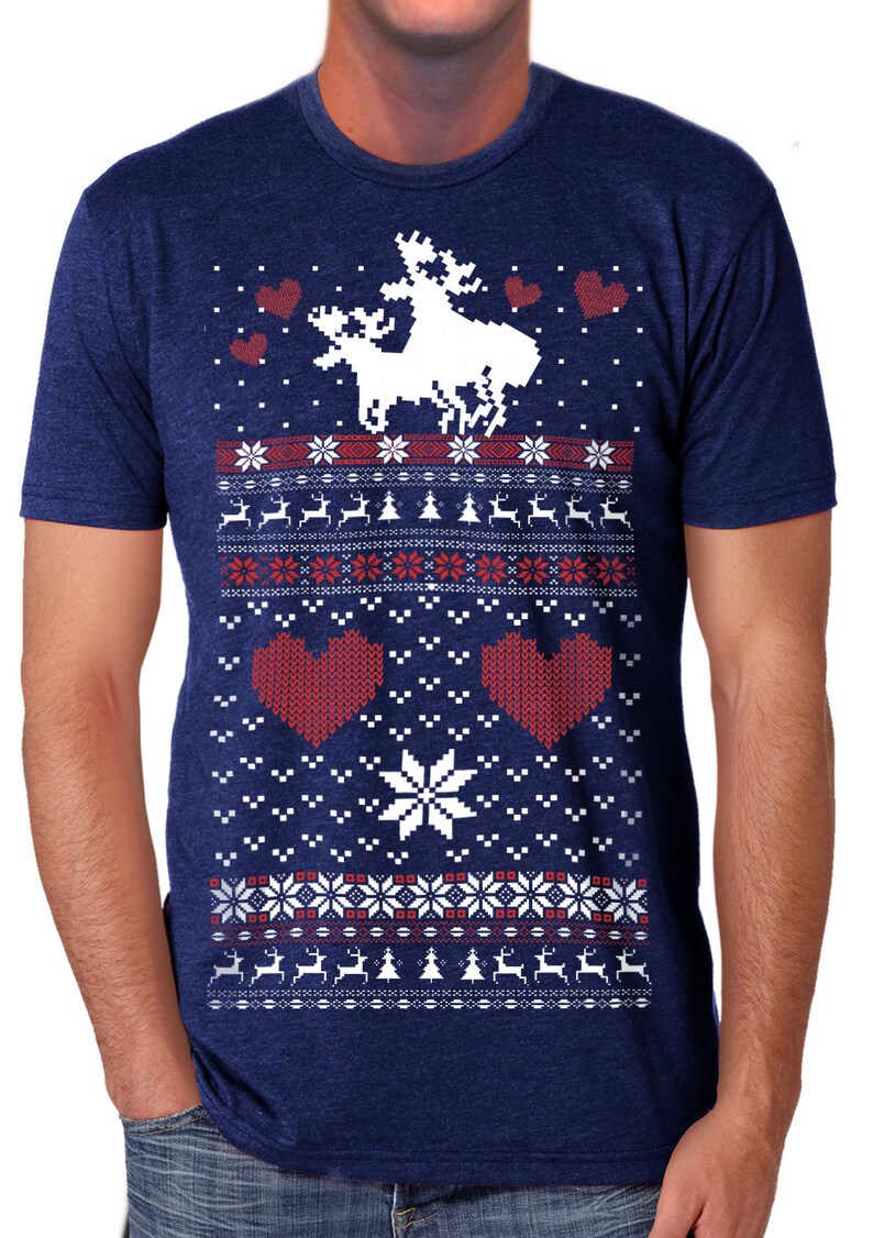 Ugly Christmas sweater t shirt Moose Love mens unisex sizes sm med lg xl xxl image 2