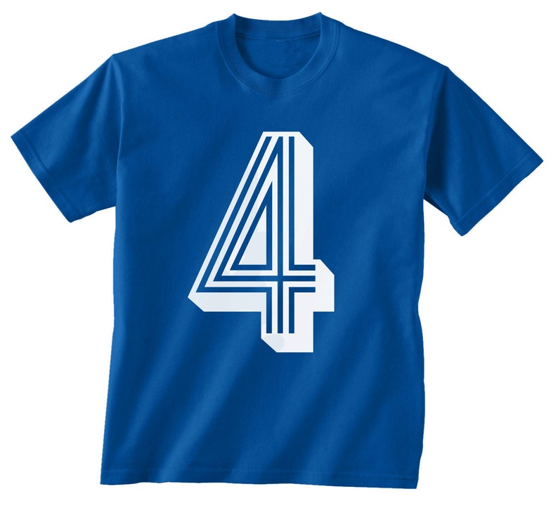 4th BIRTHDAY KIDS T shirt soccer number 4 Size 2t, 3t, 4t, youth xs, yth sm, yth med, yth lg 7 COLORS image 1