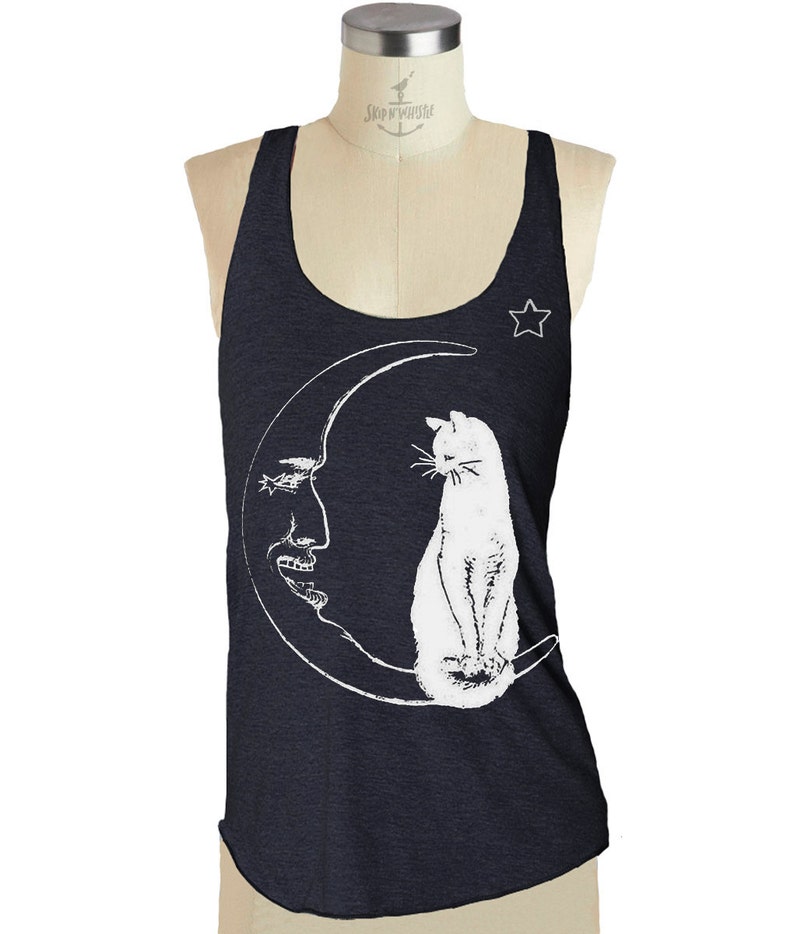 CAT MOON Tank Top shirt American printed apparel Tri-Blend Tank workout 8 color options Available in sizes S M L XL 2XL image 1