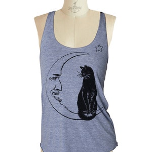 CAT MOON Tank Top shirt American printed apparel Tri-Blend Tank workout 8 color options Available in sizes S M L XL 2XL image 2