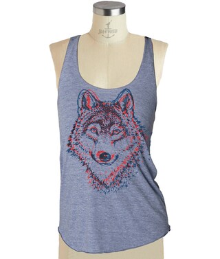 Urban Backwoods Canotta Donna Winter Wolf - T-Shirttop In Cotone, Stampa Lupo, Taglie S-XL
