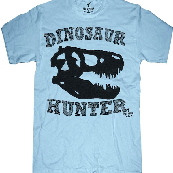 DINOSAUR HUNTER Mens t shirt -- 8 color options -- sizes sm med lg xl xxl skip n whistle