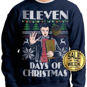 Ugly Christmas Sweater Stranger Things Eleven Days of Christmas Holiday Sweater Christmas Jumper Seven Christmas Sweater image 2