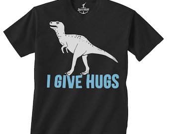 I Give Hugs Dinosaur -- Kids T shirt -- toddler youth boys birthday party ideas theme Size 2t, 3t, 4t, youth xs, yth sm, skip n whistle