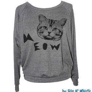 Womens CAT SWEATSHIRT -- Meow face long sleeve raglan pullover american apparel S M L -- (5 Color Options)