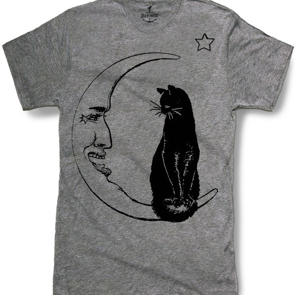 CAT IN MOON t shirt -- Halloween theme costume witch warlock gothic scary creepy spooky kooky -- sizes sm med lg xl xxl