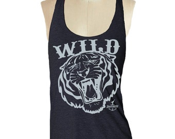 Camisa WILD TIGER Tank Top - Ropa estampada americana Tri-Blend Tank workout - 8 opciones de color Disponibles en tallas S, M, L skip n whistle