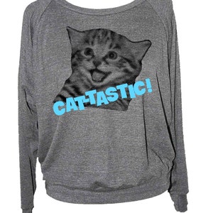 Cat sweater- CAT TASTIC womens raglan pullover shirt sweatshirt- american apparel S M L -- skip n whistle