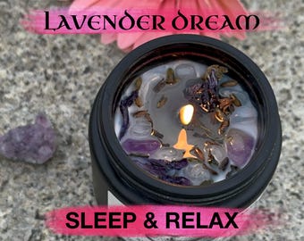 SLEEP LAVENDER DREAM Crystal Candle • Soy Coconut Beeswax • Amethyst Selenite & French lavender