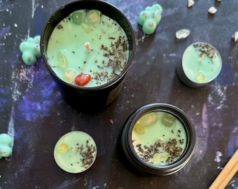 Vela de tarta de manzana con canela para atraer el dinero: 100/150 g. Velas de soja hechas a mano con cristales. Regalo para el cuidado personal.