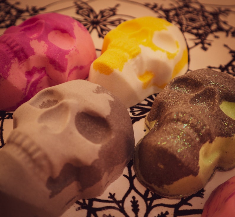 Skull Bath Bomb Yellow Bath Bomb Spooky Bath Bomb Scary Bath Bomb Halloween Party Favor Halloween Bath Bomb Scented Bath Bomb image 3