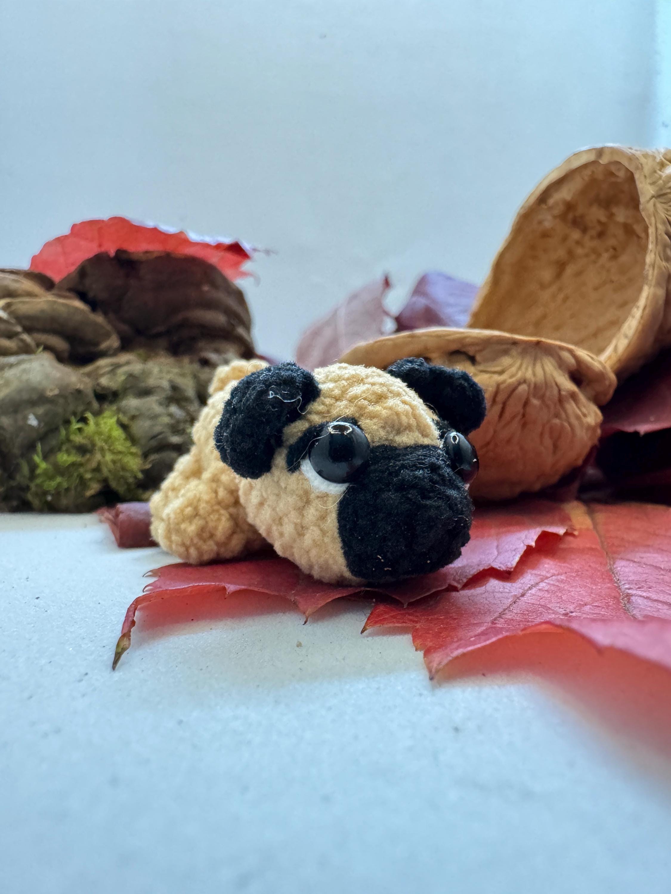Pup Shell Miniature Pug in Walnut Shell – Tiny Dog Gift, Cute Handmade Crochet ...