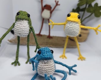 Knitted Frogs – Unique Decor for Your Space crochet toad personalized gift Mr. Toad movable paws positive mood Crochet Green Frog Toy