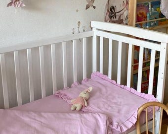 Baby Set muslin bedding  | Crib bedding set pink muslin | Muslin bedding  gift | Baby gift | Children bedding  | Blanket baby muslin ruffles