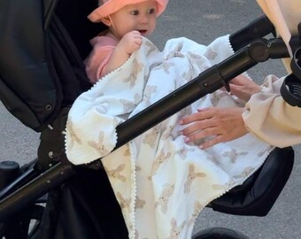 Stroller blanket | Blanket with hare | Organic pompom blanket | Baby muslin blanket | Blanket Teddy | Baby soft blanket | Muslin blanket
