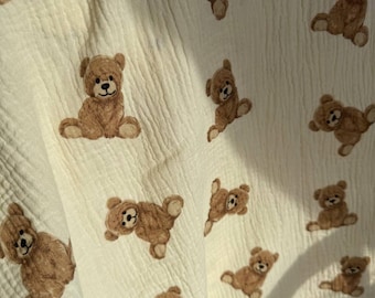 Muslin Fabric by Yard | Natural Fabric muslin Teddy | Double Gauze 100% Cotton | Muslin fabric for baby | Muslin fabric for children's