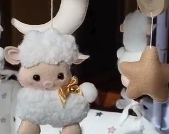 Baby girl nursery | Cloud mobile lamb baby handmade from bouclé | Baby mobile | Shower gift Baby | Nursery Decor Cot Mobile | Newborn gift