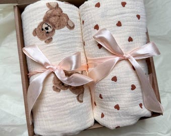 Gift swaddle set | Gift for new mom | Baby blanket set | Muslin blanket | Set baby blankets | Newborn gift box swaddle  blanket | Gift baby