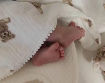 Muslin blanket with teddy  | New Baby gift | Newborn muslin blanket | Muslin baby swaddle blanket | Teddy  nursery