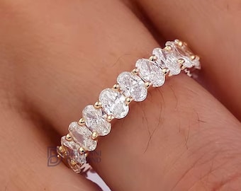 Anillo de boda con diamante ovalado cultivado en laboratorio, anillo nupcial de eternidad en oro de 14 quilates