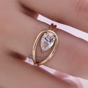 2 Carat Pear Cut Lab Grown Diamond Ring, Pear Shaped Engagement Ring for Women, 2 CT Solitaire Ring, Minimalist Ring, 14k Gold Knot Ring