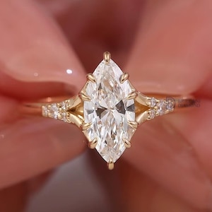 2 CT Marquise Cut Diamond Solitaire Ring Marquise Cut Lab Grown Diamond Engagement Ring 14K Gold Wedding Ring for Women Anniversary Gift