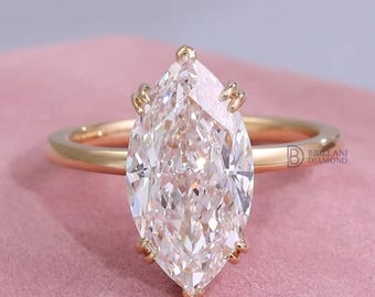 Anillo de bodas con solitario de diamante marquesa de 3 quilates, anillo de compromiso con diamantes cultivados en laboratorio de talla marquesa con certificación IGI, anillo con halo oculto para mujer