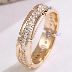 Men&#39;s Diamond Wedding Band 14K Gold Round Lab Grown Diamond Eternity Ring Unique Wedding Band for Men Stacking Band Ring Anniversary Gifts