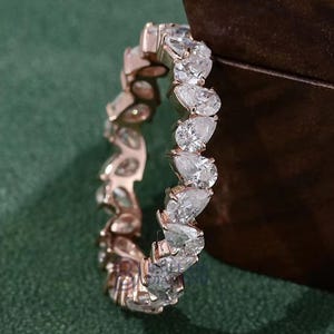 Pear Cut Lab Grown Diamond Full Eternity Band, 14K Rose Gold CVD Diamond Stacking Band, DEF-VVS Clarity Eco Friendly Diamond Wedding Band