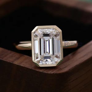 3 Carat Emerald Cut Diamond Bezel Set Solitaire Engagement Ring, IGI Certified Lab Grown Diamond Wedding Ring, Anniversary Ring for Women