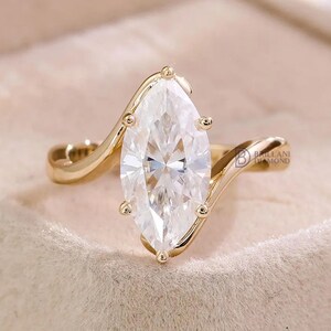 Marquise Lab Grown Diamond Engagement Ring, 2 CT Marquise Cut Solitaire Diamond Wedding Ring, Bypass Ring for Women, IGI Certified Diamond