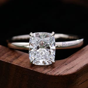 Elongated Cushion Cut Lab Grown Diamond Ring, 3 CT F-VVS2 Cushion Cut Diamond Solitaire Engagement Ring, Lab Created Diamond Ring for Women