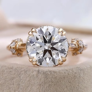 3 CT Round Lab Grown Diamond Ring: Hidden Halo, IGI Certified, Yellow Gold