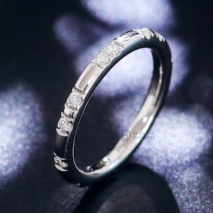 Distance Diamond Wedding Band, 2.5 MM Round Lab Grown Diamond Band, Full Eternity Band, Stackable/Matching Band, Minimalist Diamond Band