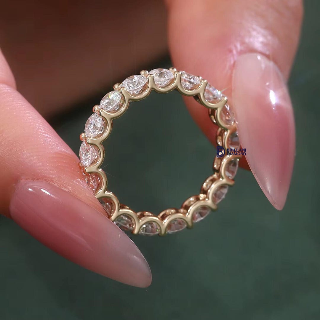 3MM Round Lab Grown Diamond Full Eternity Band 14K Yellow Gold Stacking ...